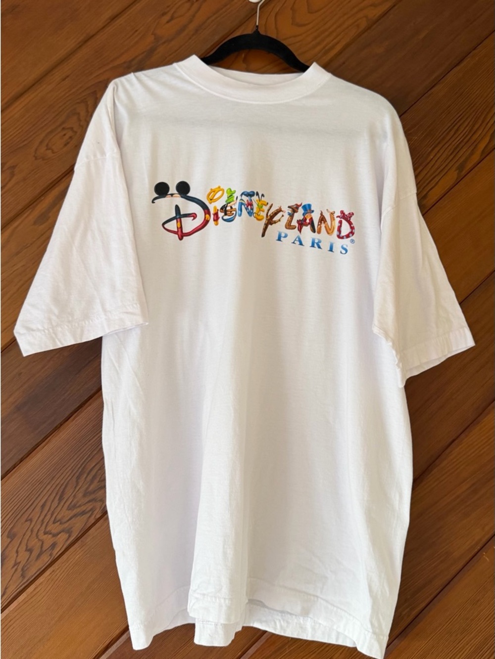 Disneyland Paris Mickey Graphic Tee White Retro Spellout Shirt L/XL